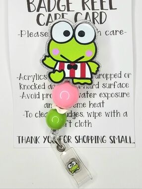 Hand Crafted Sanrio Keroppi Badge Reel